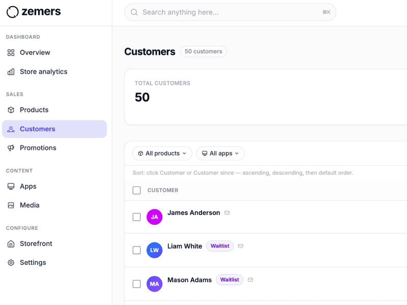 Customer records preview